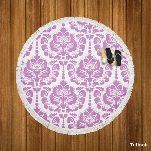 Lavender Colored Damask Pattern Round Beach Towel