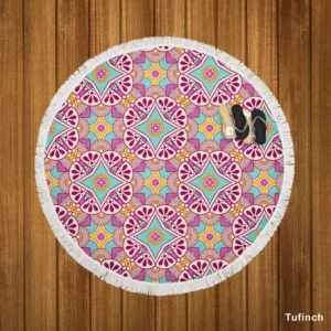 Lavender Indian Seamless Pattern Round Beach Towel