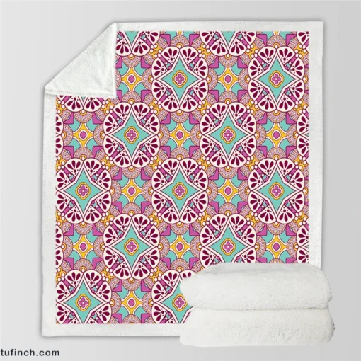 Lavender Indian Seamless Pattern Sherpa Fleece Blanket