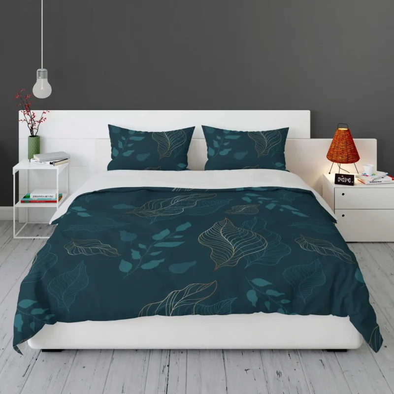 Leaves On Dark Turquoise Bedding Set 1