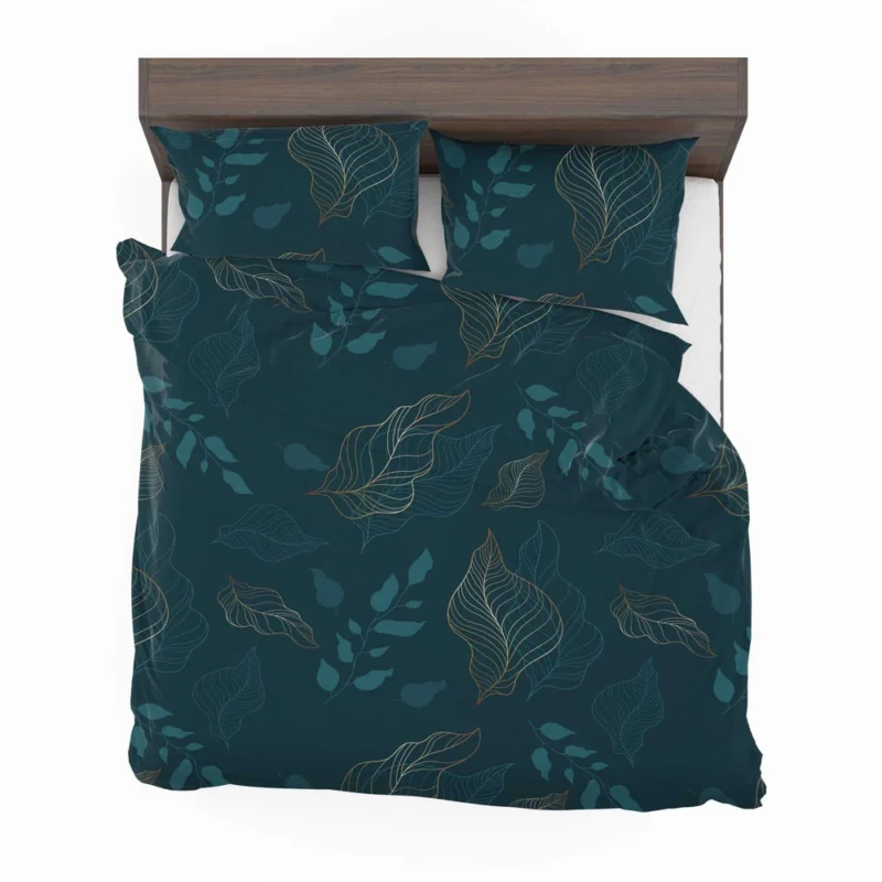 Leaves On Dark Turquoise Bedding Set 2