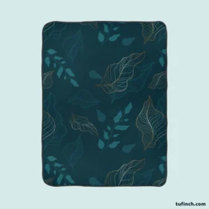 Leaves On Dark Turquoise Fleece Blanket 1