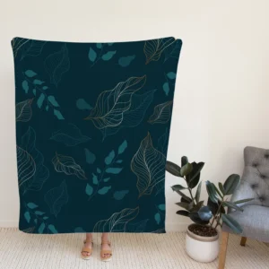 Leaves On Dark Turquoise Fleece Blanket