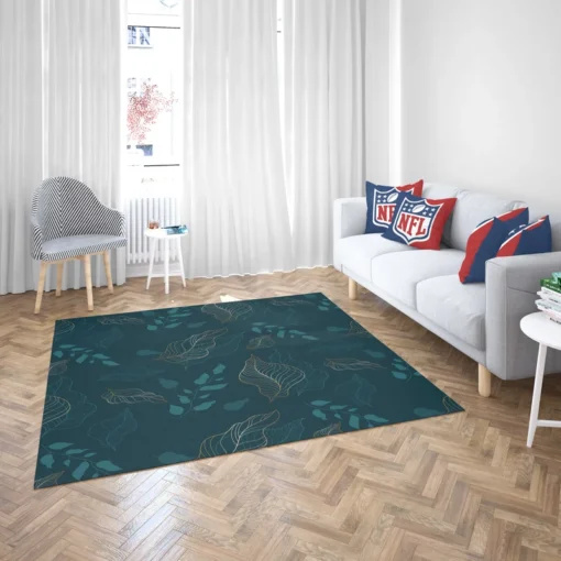 Leaves On Dark Turquoise Rug 2