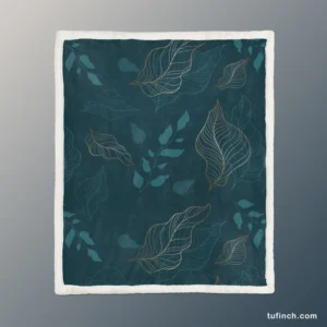 Leaves On Dark Turquoise Sherpa Fleece Blanket 1