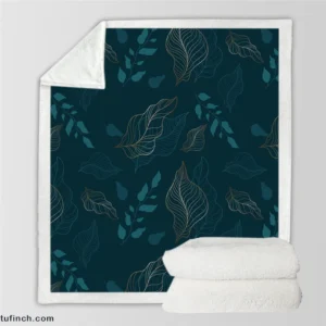 Leaves On Dark Turquoise Sherpa Fleece Blanket