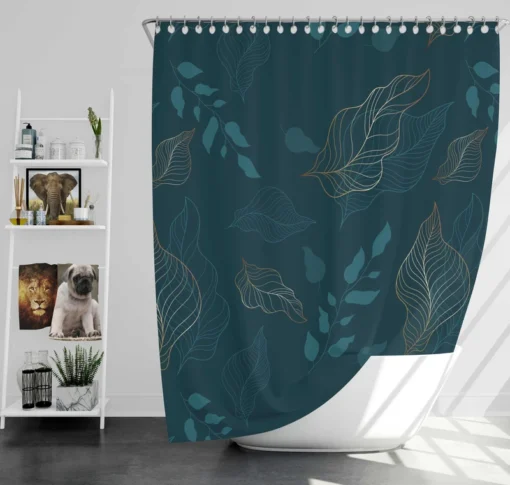 Leaves On Dark Turquoise Shower Curtain