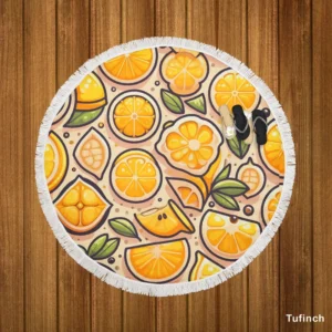 Lemon Fruit Design Round Beach Towel