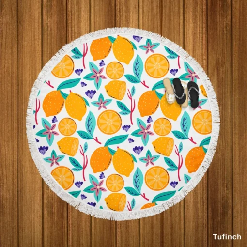 Lemon Painting Pattern Round Beach Towel