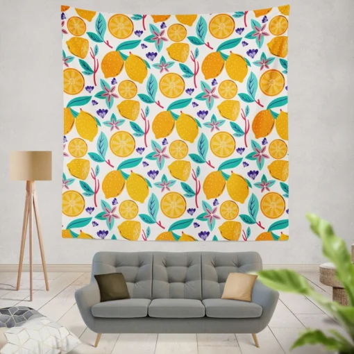 Lemon Painting Pattern Wall Tapestry