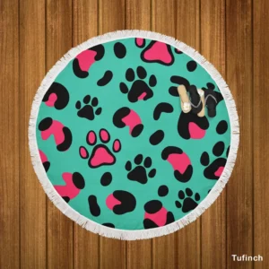 Leopard Print Paw Camouflage Round Beach Towel