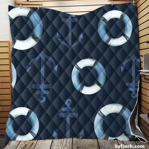 Lifebuoy Anchor On Green Vogue Quilt Blanket