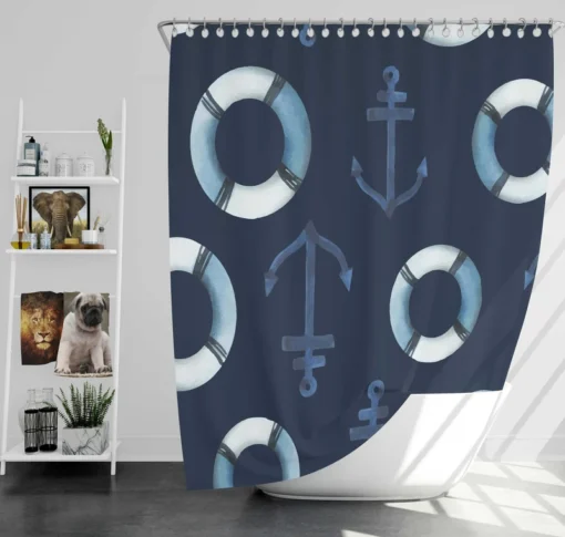 Lifebuoy Anchor On Green Vogue Shower Curtain