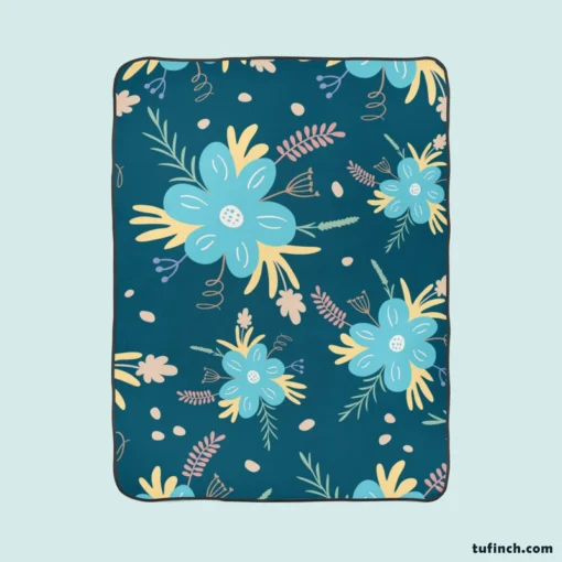 Light Blue Flowers Pattern Fleece Blanket 1