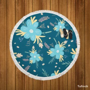 Light Blue Flowers Pattern Round Beach Towel