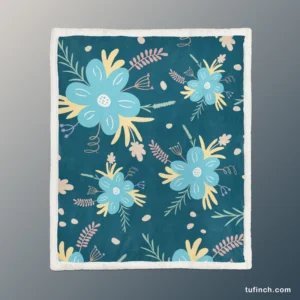 Light Blue Flowers Pattern Sherpa Fleece Blanket 1