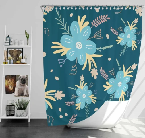 Light Blue Flowers Pattern Shower Curtain