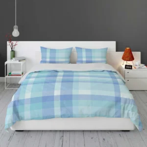 Light Blue Plaid Tartan Pattern Bedding Set 1