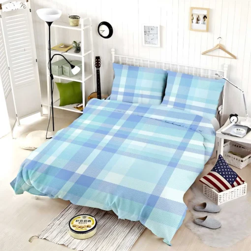 Light Blue Plaid Tartan Pattern Bedding Set