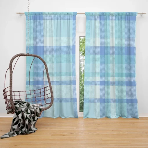 Light Blue Plaid Tartan Pattern Curtain