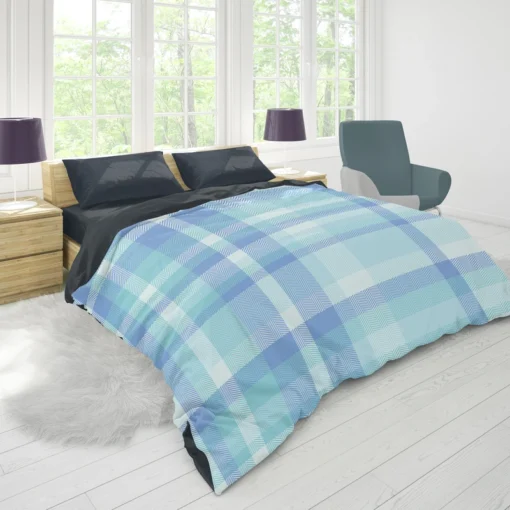 Light Blue Plaid Tartan Pattern Duvet Cover 1