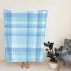 Light Blue Plaid Tartan Pattern Fleece Blanket