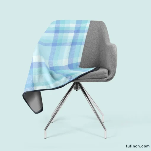 Light Blue Plaid Tartan Pattern Fleece Blanket 2