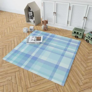 Light Blue Plaid Tartan Pattern Rug 1