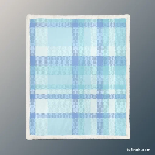 Light Blue Plaid Tartan Pattern Sherpa Fleece Blanket 1