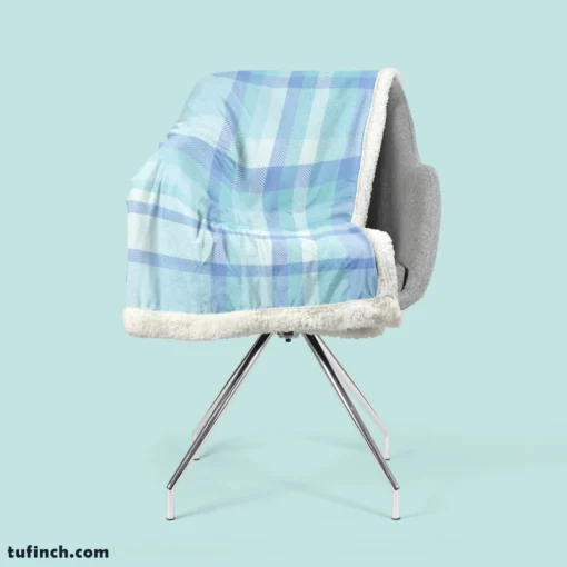 Light Blue Plaid Tartan Pattern Sherpa Fleece Blanket 2