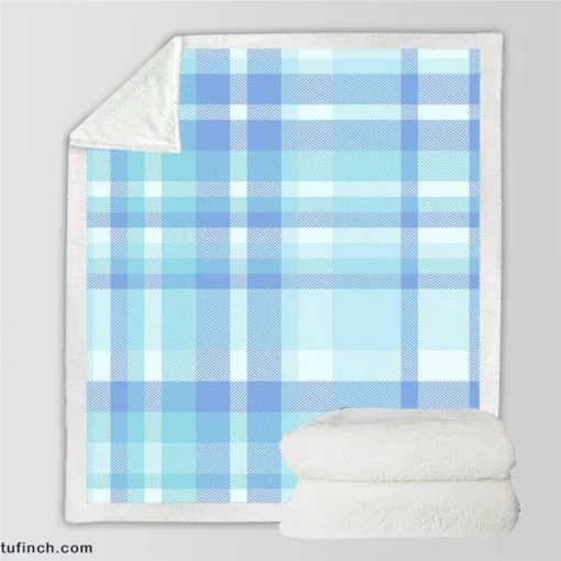 Light Blue Plaid Tartan Pattern Sherpa Fleece Blanket