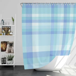 Light Blue Plaid Tartan Pattern Shower Curtain