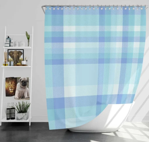 Light Blue Plaid Tartan Pattern Shower Curtain