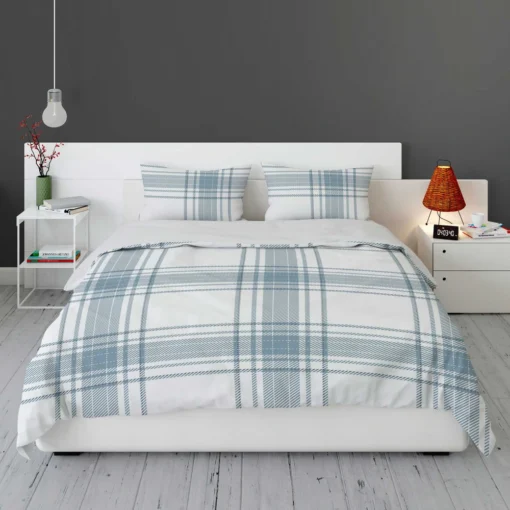 Light Blue Scottish Tartan Plaid Bedding Set 1