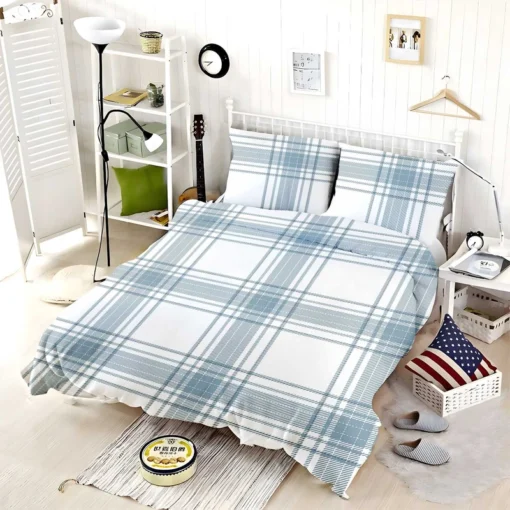 Light Blue Scottish Tartan Plaid Bedding Set