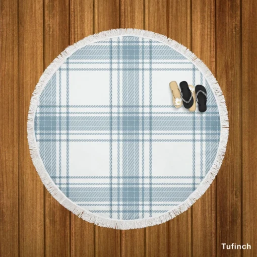 Light Blue Scottish Tartan Plaid Round Beach Towel