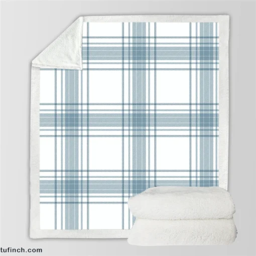 Light Blue Scottish Tartan Plaid Sherpa Fleece Blanket