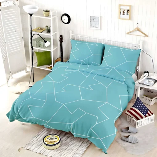 Light Cornflower Blue Polygonal Minimalist Bedding Set