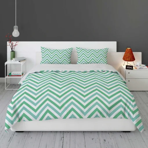 Light Green Blue Chevron Pattern Bedding Set 1