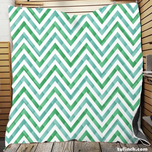 Light Green Blue Chevron Pattern Quilt Blanket