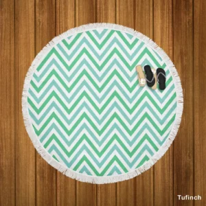 Light Green Blue Chevron Pattern Round Beach Towel