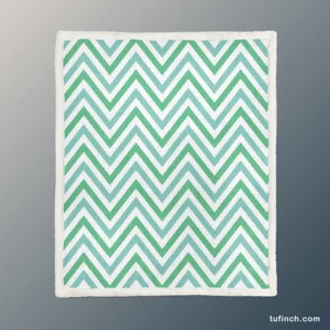 Light Green Blue Chevron Pattern Sherpa Fleece Blanket 1