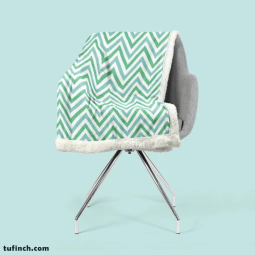 Light Green Blue Chevron Pattern Sherpa Fleece Blanket 2