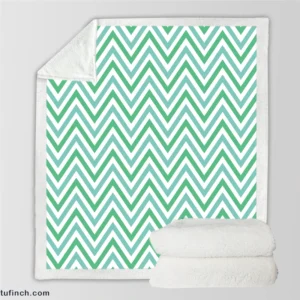 Light Green Blue Chevron Pattern Sherpa Fleece Blanket