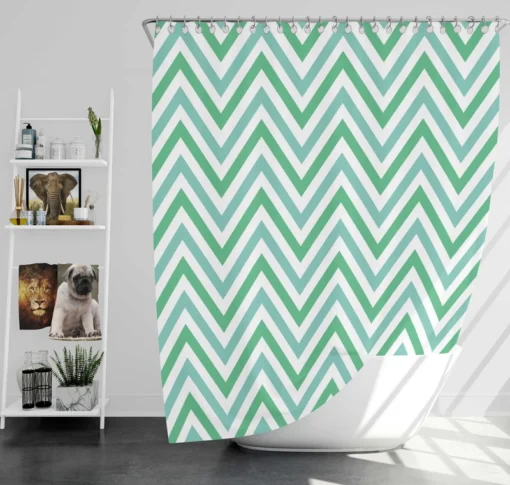 Light Green Blue Chevron Pattern Shower Curtain