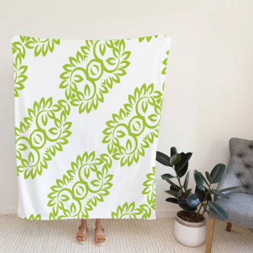 Light Green Floral Design Fleece Blanket