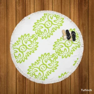 Light Green Floral Design Round Beach Towel