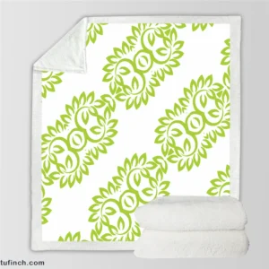 Light Green Floral Design Sherpa Fleece Blanket