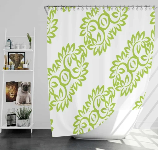 Light Green Floral Design Shower Curtain