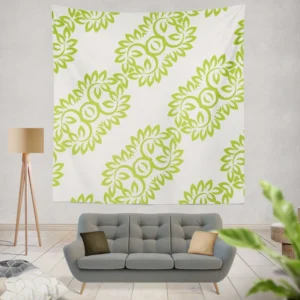 Light Green Floral Design Wall Tapestry